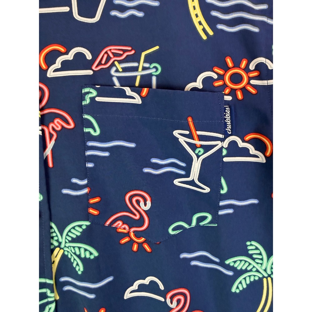 Chubbies Performance Neon Lights Short Sleeve Navy Button Down Casual Shirt Sz L - Picture 3 of 7